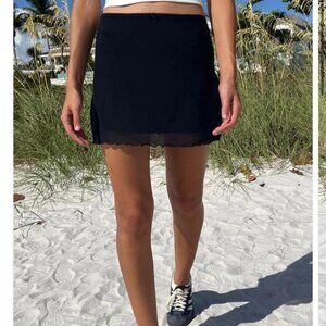 Brandy Melville Ciara Skirt Black Mini Mesh with Bow NWT Stretch